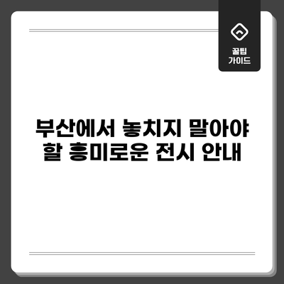 부산에서 놓치지 말아야 할 흥미로운 전시 안내